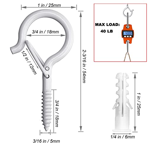 PlusRoc 40 Pack Outdoor Hooks for Christmas Light Plants - White Cup Hooks with Wing Nut Driver, Wall and Ceiling Mount - Image 5