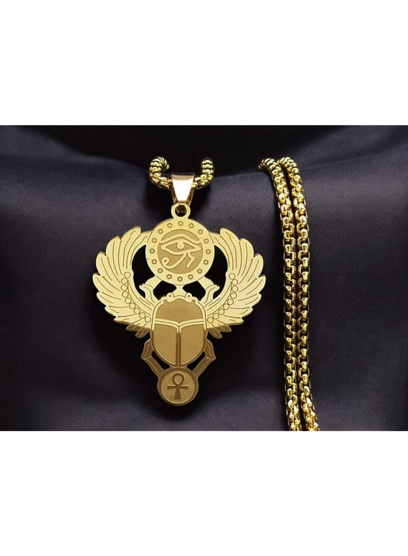 Luxuria Ancient Egyptian Eye Scarab Pendant in Stainless Steel, Religious Energy Jewelry with Enlightenment Pattern for Link Chain - Image 2