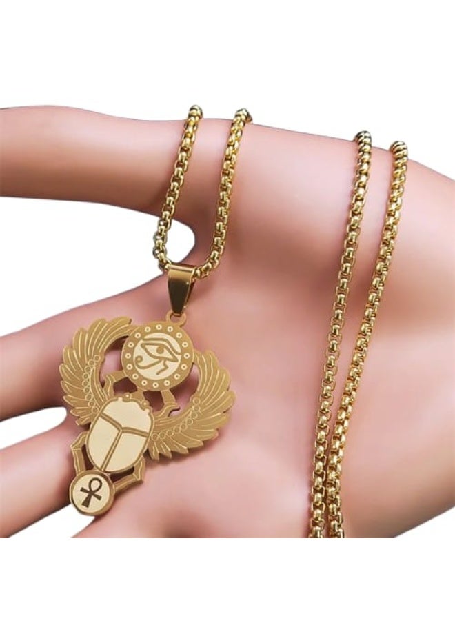 Luxuria Ancient Egyptian Eye Scarab Pendant in Stainless Steel, Religious Energy Jewelry with Enlightenment Pattern for Link Chain - Image 3