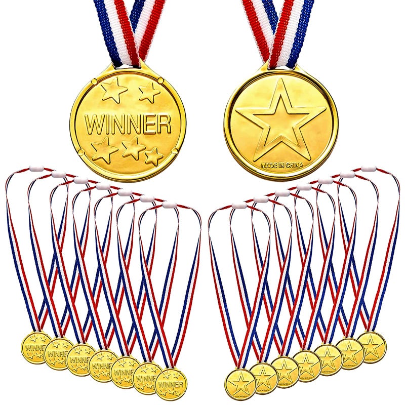 Whaline 20 Pcs Gold Award Medals Winner with Ribbon Necklaces Award Medals for Kids School Meeting Sports Events Talent Show Spelling Bees Party Decor or Celebration Souvenir - Image 1