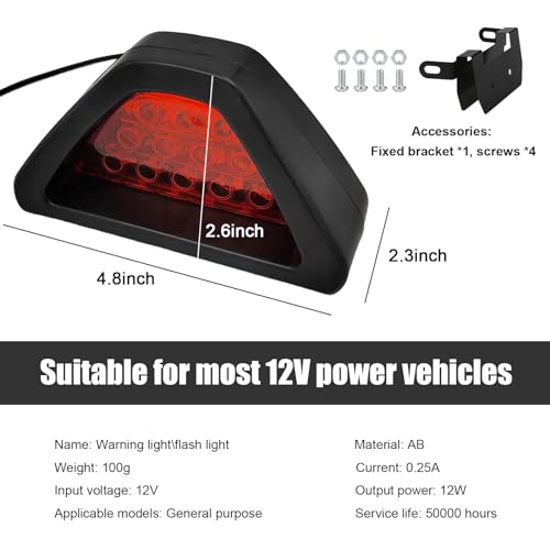 Suvnie Car F1 Style Brake Light, DRL Fog Rear Tail Third Brake Light, Waterproof Triangle Warning Flash Lamp with 12 LED, Universal Car Accessories for Motorcycles Trucks Safety Stop (Red) - Image 2
