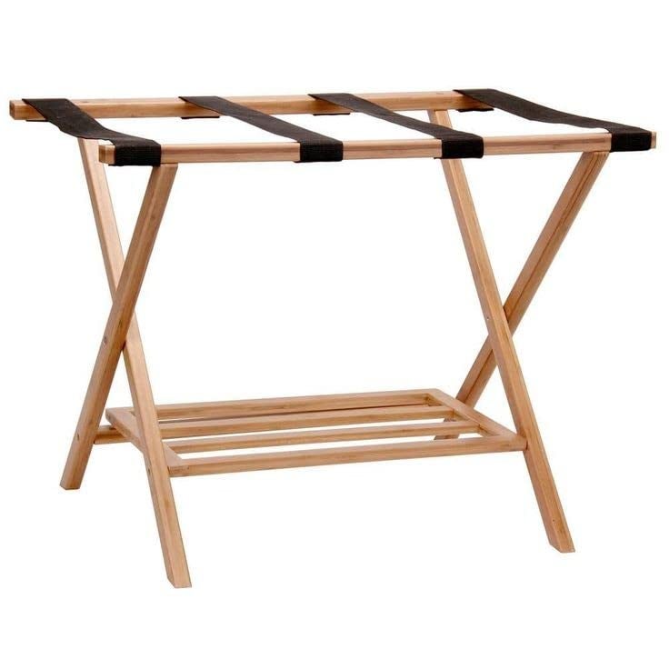 Generic Sheesham Wood Solid Sturdy Durable Multipurpose Portable Wooden Straight Leg Luggage Stand Luggage Rack Suitcase Holder Shelf for Bedroom Guest Room Corridor with Shoe Shelf W50 