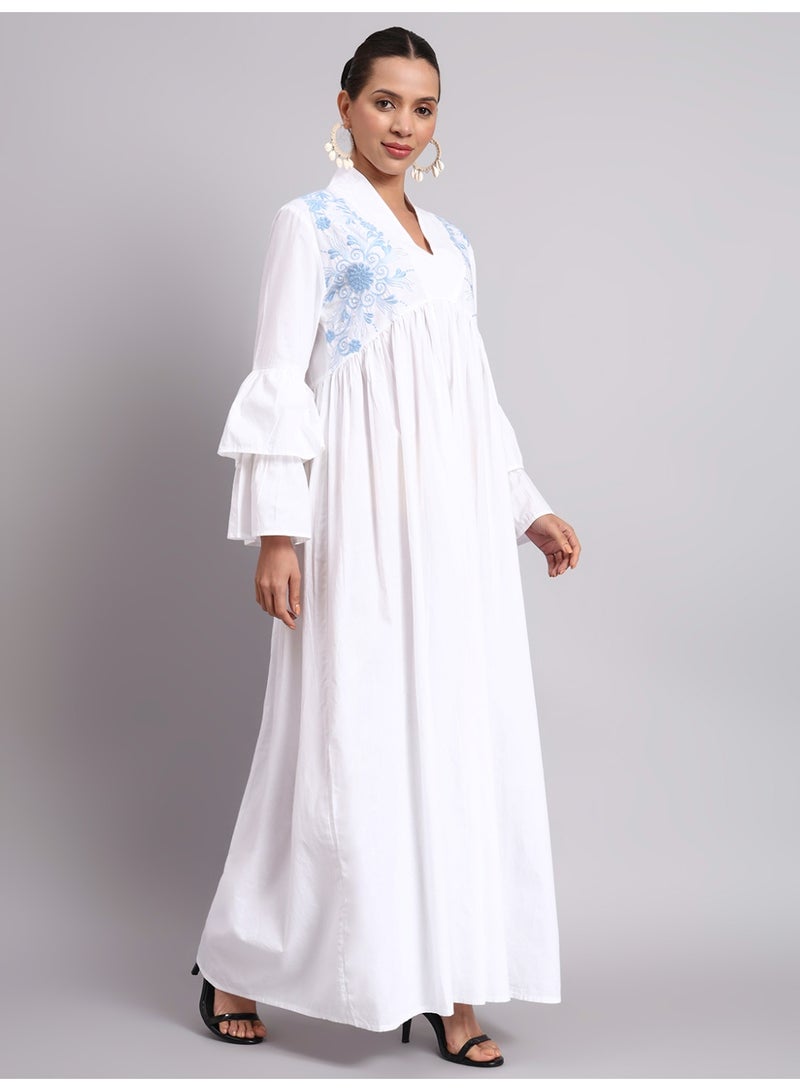 الايا جلابية نسائية قطنية مطرزة بأكمام جرس - AL3697B - Image 4