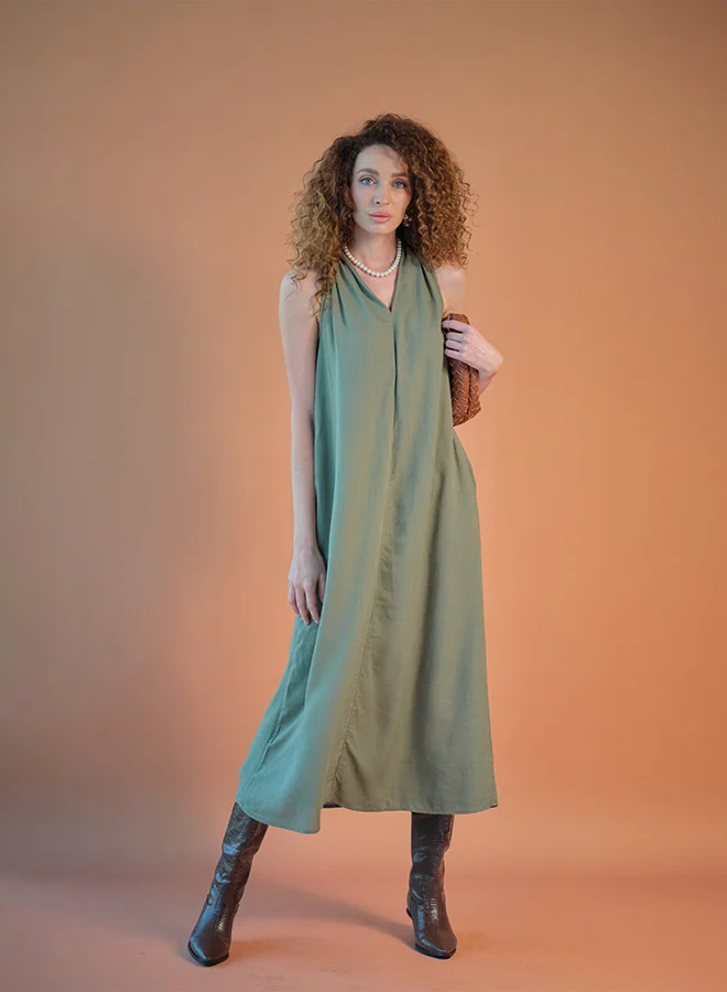 Virgio VIRGIO Linen Halter Dress With Back Criss-Cross