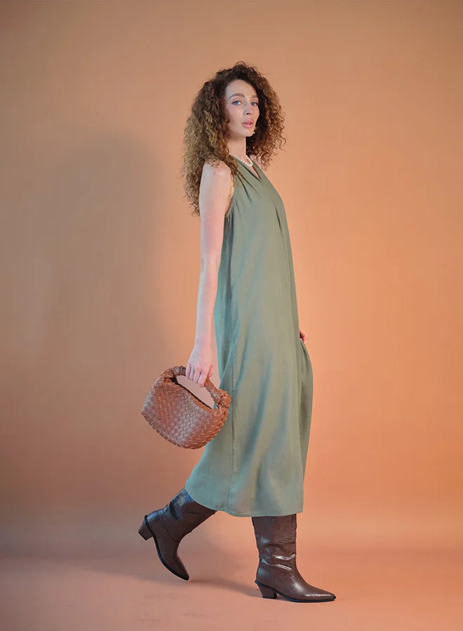Virgio VIRGIO Linen Halter Dress With Back Criss-Cross