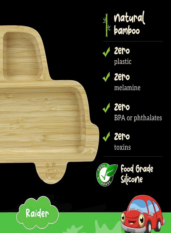 StarKiddo 'Rider' Bamboo Suction Plate for Baby and Toddler with Adjustable Printed Bib and Weaning Spoon | BPA Free Non-Toxic | Baby-Led Weaning Supplies for Toddler Self-Feeding (Combo-Beige) - Image 4