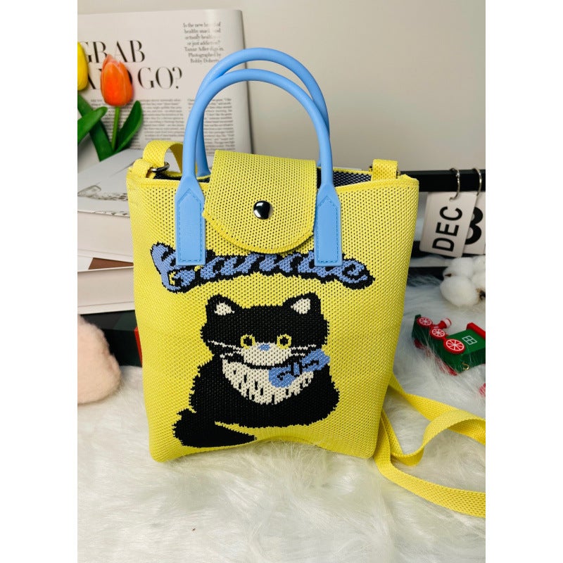 Bag Cover Cute Mobile Phone Bag Women'S Crossbody All-Match Mobile Phone Change Key Knitted Small Satchel Student Bag - Image 1