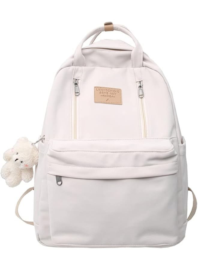 S-TOP Preppy Backpack with Plushies Cute Backpack for Teen Girls Light Academia Bookbags Solid Aesthetic School Bag - Image 1