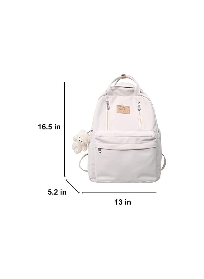 S-TOP Preppy Backpack with Plushies Cute Backpack for Teen Girls Light Academia Bookbags Solid Aesthetic School Bag - Image 4