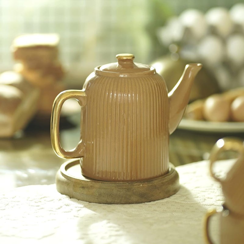 Courtyard Hand Cast Ceramic Baardez Tea PotOrange750 ML - Image 4