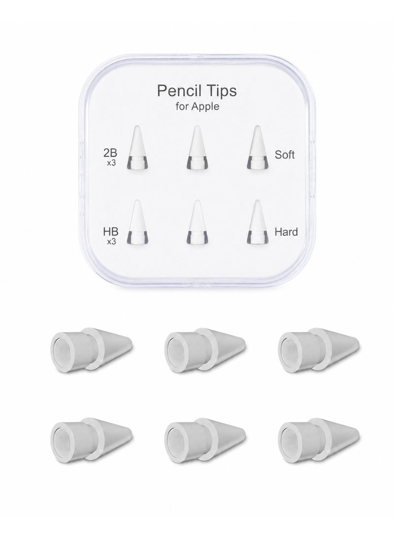 CHILCAR Dual-Feel Replacement Pencil Tips Compatible with Apple Pencil, 6-Pack White Tips, 3 HB + 3 2B for Writing, Drawing, Note-Taking, Art, Painting and Image Processing, with Storage Case - Image 1