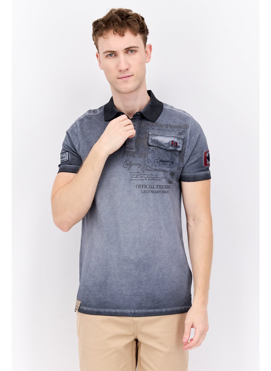Canadian Peak Men Regular Fit Brand Logo Short Sleeves Polo, Grey Combo  - Image 1