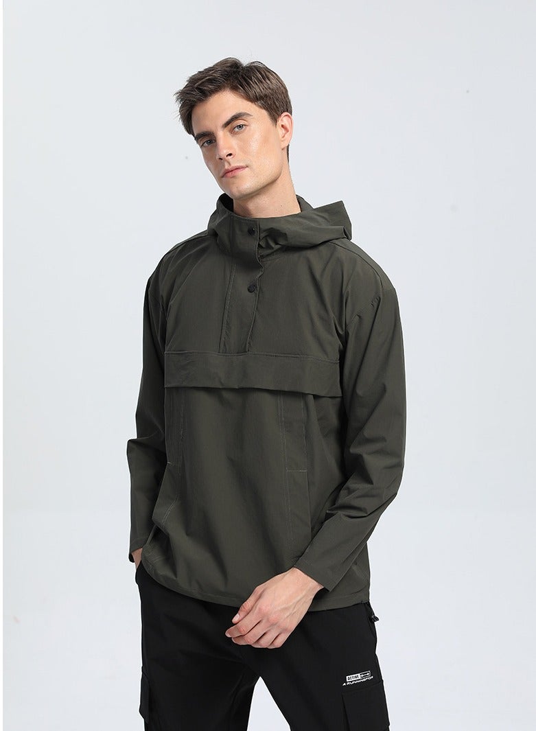 NIBEMINENT Outdoor Ventures Rain Jacket for Men Waterproof Pullover Lightweight Hooded Windbreaker Outdoor Raincoat Packaway Breathable Windproof Shell Jacket for Travelling, Camping, Running, Hiking  - Image 2