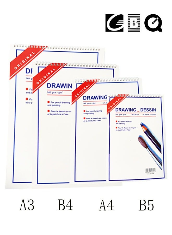 4PCS Sketchbook With 15 Pages/Book A Total Of 60 Pages Spiral Binding Hardcover Art Book A3, B4, A4, B5