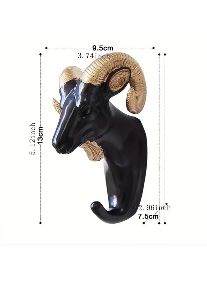 Golden Black Ram Head Hook Rust Proof Strong Adhesive Wall Hanging No Drilling Home Decor - Image 1