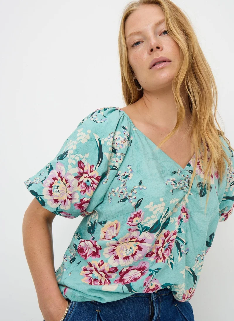Matalan Multi Floral Puff Sleeve Blouse