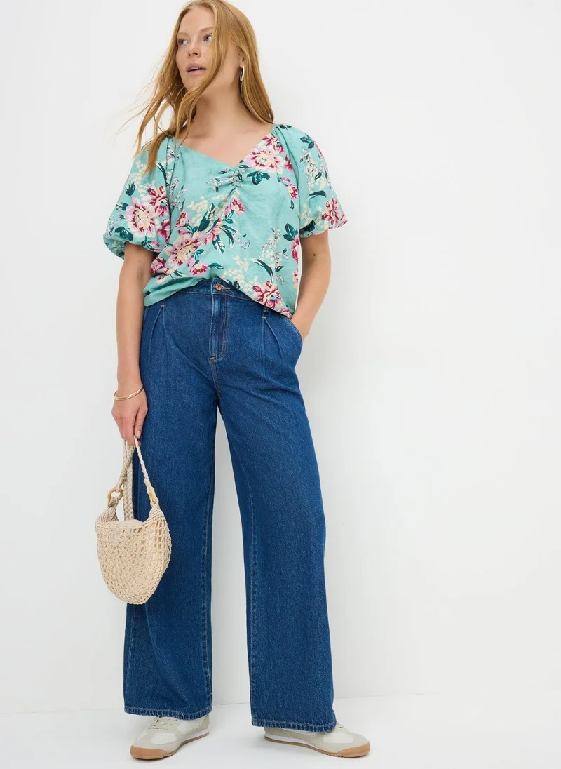 Matalan Multi Floral Puff Sleeve Blouse