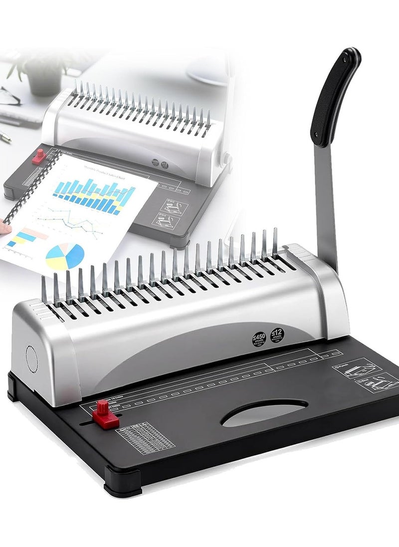 Kidle - Binding Machine, Comb Binding Machine 21-Holes Binding 450 Sheets, Book Binder Machine with 100 PCS 3/8'' Comb Binding Spines, for Letter Size, A4, A5 - Image 1