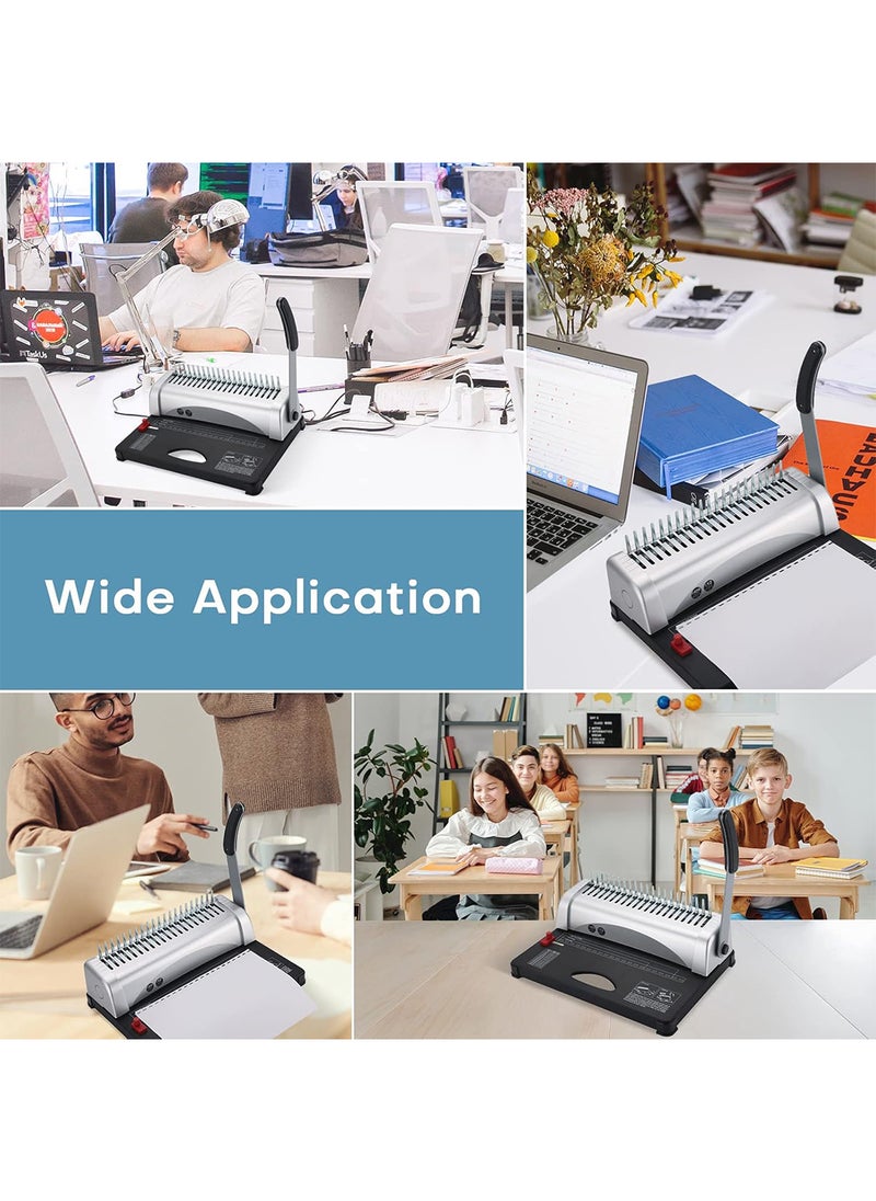 Kidle - Binding Machine, Comb Binding Machine 21-Holes Binding 450 Sheets, Book Binder Machine with 100 PCS 3/8'' Comb Binding Spines, for Letter Size, A4, A5 - Image 1