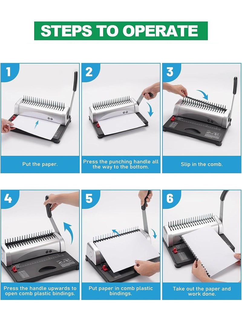 Kidle - Binding Machine, Comb Binding Machine 21-Holes Binding 450 Sheets, Book Binder Machine with 100 PCS 3/8'' Comb Binding Spines, for Letter Size, A4, A5 - Image 1