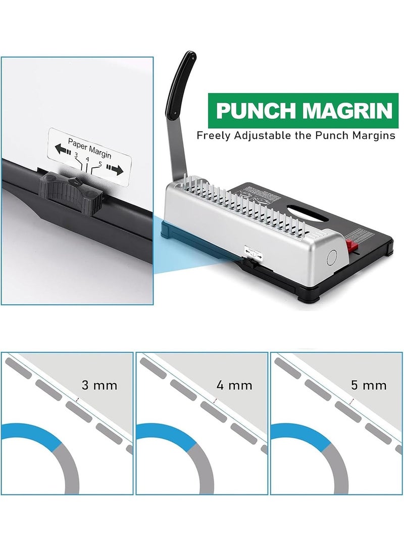 Kidle - Binding Machine, Comb Binding Machine 21-Holes Binding 450 Sheets, Book Binder Machine with 100 PCS 3/8'' Comb Binding Spines, for Letter Size, A4, A5 - Image 1