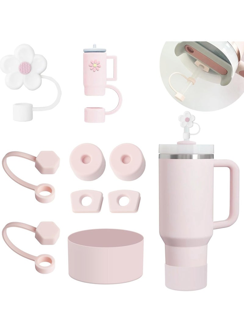 Mmmon Cup Accessories Set including 6 Pcs Silicone Spill Proof Stopper, 2 Pcs Straw CoverCap for 9-10 mm Straws, 1 Pcs pink SiliconeBoot for  Cup 40oz，30ozTumbler (pink) Cup Accessories Set - Image 1