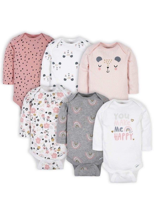 Gerber Gerber Baby Girls' 6-Pack Long-Sleeve Onesies Bodysuits, Bear Pink, 12 Months  - Image 1