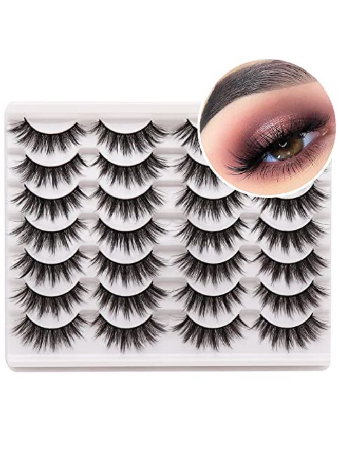 Losha Eyelashes Natural Look Faux Mink Lashes Pack Handmade Fluffy False Eyelashes 14 Pairs Cat Eye Lashes - Image 1