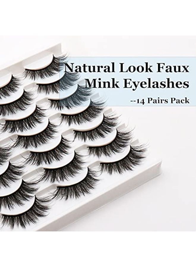 Losha Eyelashes Natural Look Faux Mink Lashes Pack Handmade Fluffy False Eyelashes 14 Pairs Cat Eye Lashes - Image 3