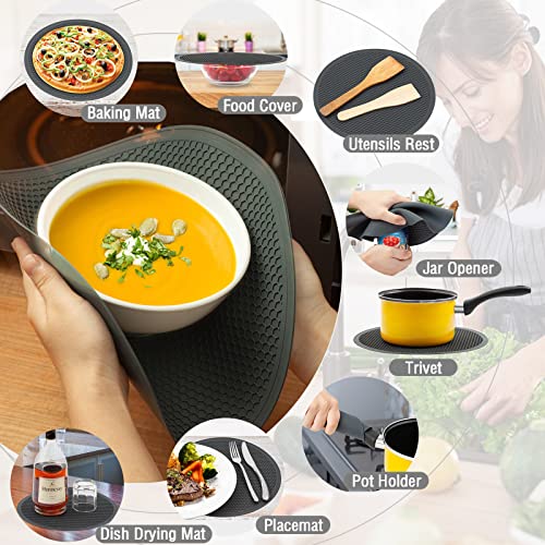 MAGJIUKE Microwave Splatter Cover & Silicone Mat – Collapsible, Vented, Reusable Food Guard and Plate Cover with Heat-Resistant Trivet for Pots, Pans, and Kitchen Counter, Black - Image 4