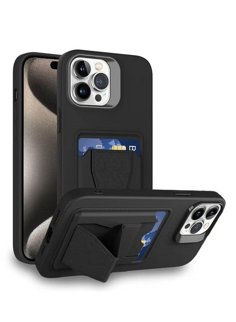 MIGOFAST Leather Card Holder Case Compatible with iPhone 14 Pro Max 6.7 inch Shockproof Leather Back Card Storage Plus Phone Stand - Image 1