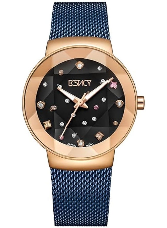إكستاسي ساعة نسائية Ecstacy GL36 بحركة بعقارب وسوار ستانلس ستيل - E23504-KMNN، أزرق - Image 1