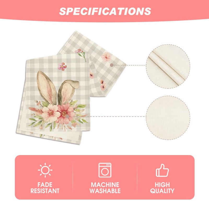 Artoid Mode Buffalo Plaid Bunny Rabbit Ears Flower Easter Table Runner, Spring Summer Seasonal Holiday Kitchen Dining Table Decoration for Indoor Outdoor Home Party Decor 13 x 72 Inch - Image 5
