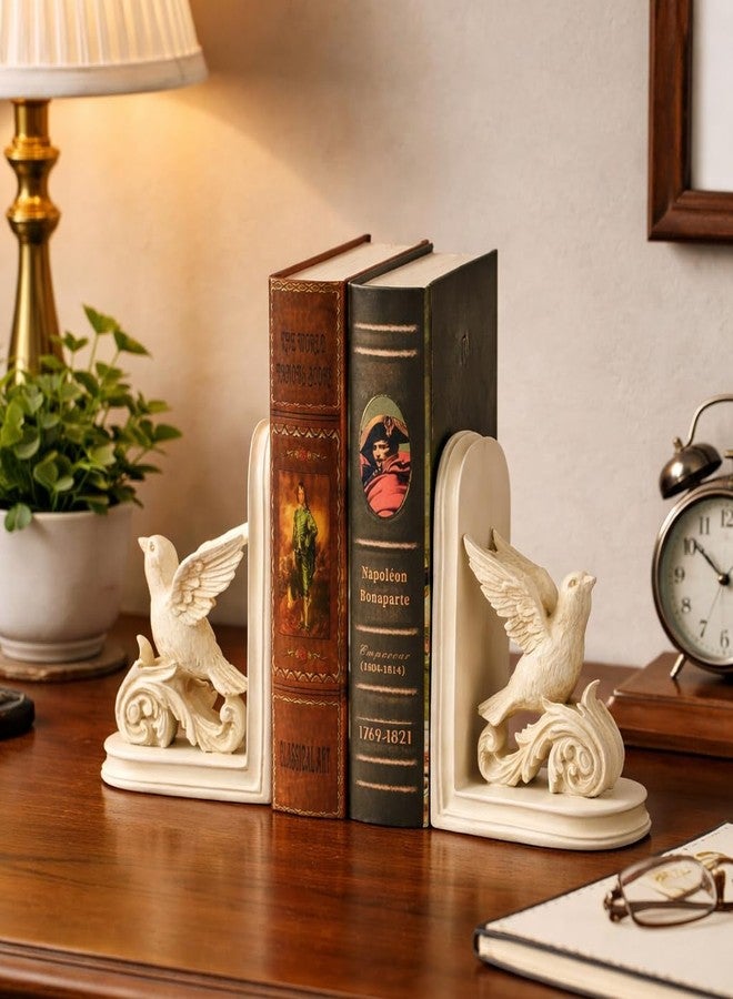 ifreeside 2PCS Vintage Bookends White Bird Decorative Bookends Resin Bookends for Kids Rooms Decorative Book Ends for Heavy Books Antique Bookend (Retro White Bird) - Image 4