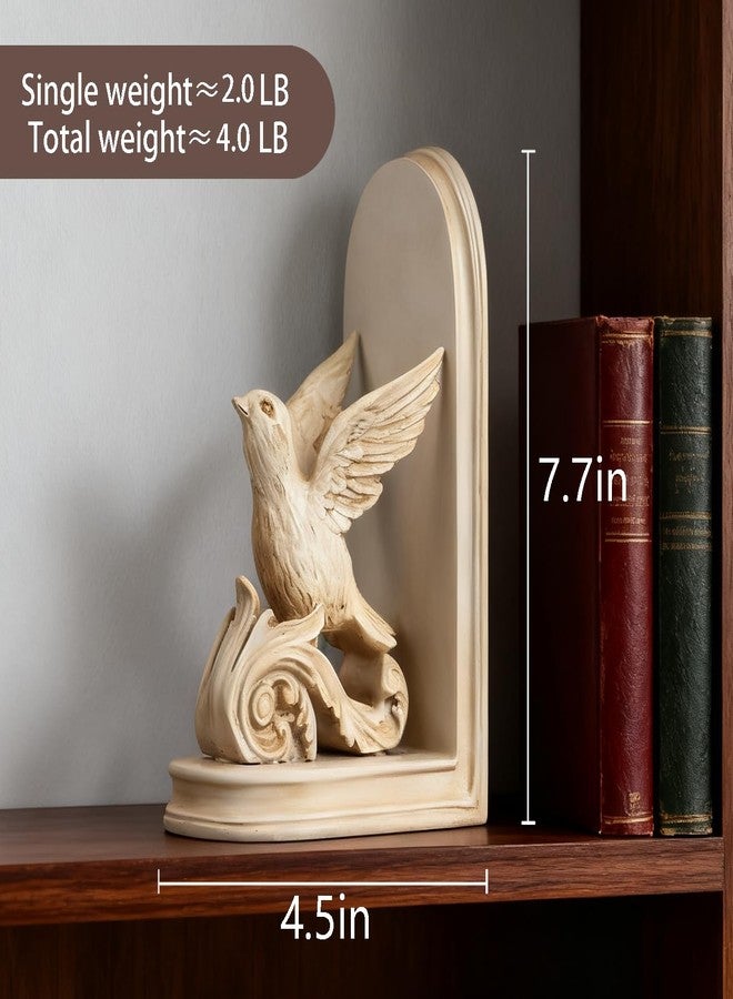ifreeside 2PCS Vintage Bookends White Bird Decorative Bookends Resin Bookends for Kids Rooms Decorative Book Ends for Heavy Books Antique Bookend (Retro White Bird) - Image 2