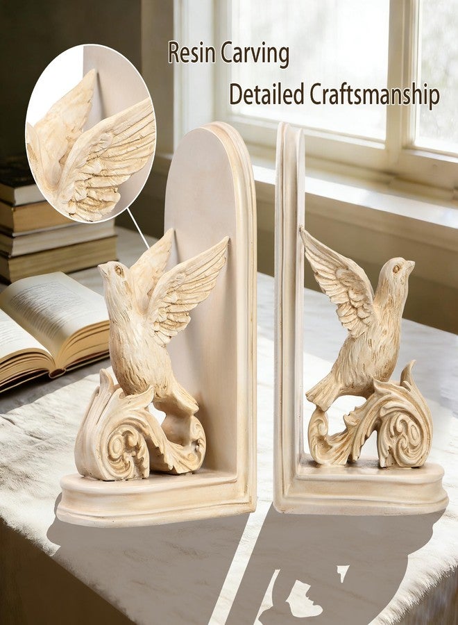 ifreeside 2PCS Vintage Bookends White Bird Decorative Bookends Resin Bookends for Kids Rooms Decorative Book Ends for Heavy Books Antique Bookend (Retro White Bird) - Image 3