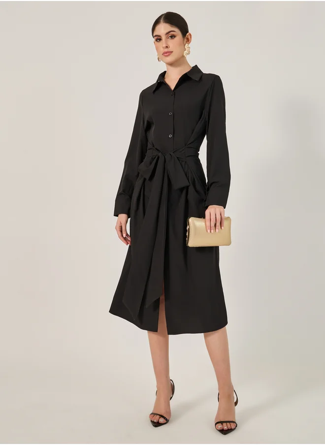 ستايلي Plain Long Sleeves Shirt Midi Dress