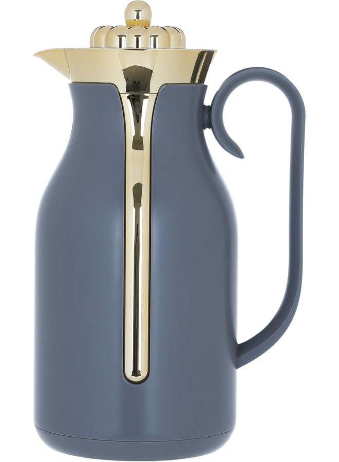 تايمليس ترمس بلاستيك من رايانا سعة 1 لتر، ذهبي، رمادي - Image 1