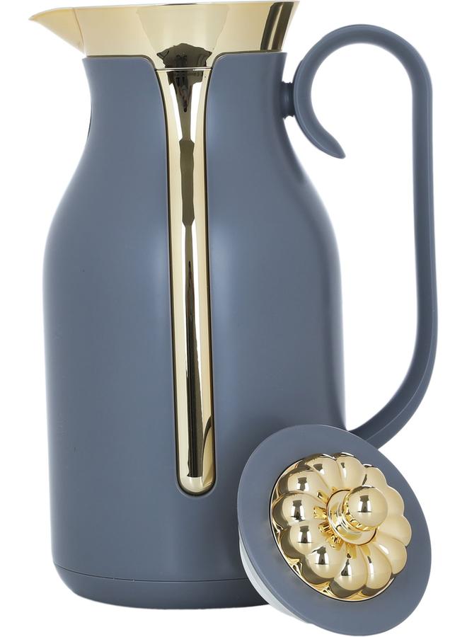 تايمليس ترمس بلاستيك من رايانا سعة 1 لتر، ذهبي، رمادي - Image 4