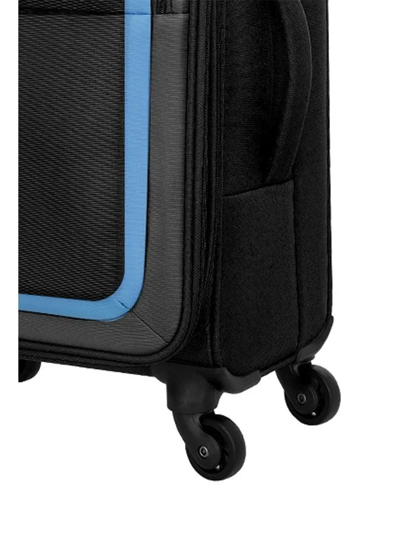 American Tourister black seville suitcase, check-in size 69 cm / 25 inch, 4 wheels, soft top, polyester, black|tsa lock|front storage compartment|inner mesh zippered pocket - 3 years international warranty  | Best Price UAE