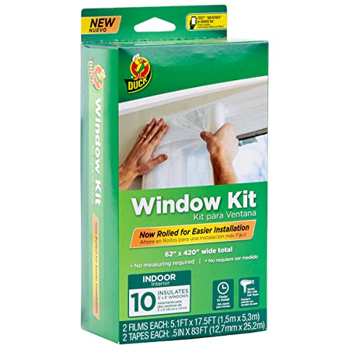 Duck Brand Window Insulation Kit - Winter Seal Kit Fits up to 10 Windows - Rolled Shrink Film Cuts to Size for Easy Indoor Installation - Tape Included - 62 In. by 420 In.- Clear - Image 1