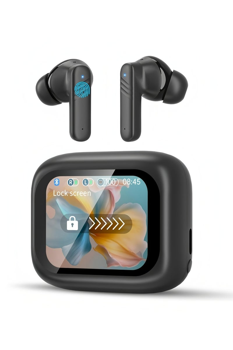 فليفيو سماعات أذن لاسلكية تعمل باللمس بتقنية البلوتوث 5.4، خاصية إلغاء الضوضاء النشطة، سماعات أذن مزودة بحافظة شحن USB لأجهزة iOS/Android، مقاومة للماء IPX5، لون أسود - Image 1