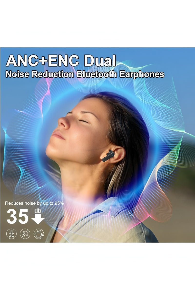 فليفيو سماعات أذن لاسلكية تعمل باللمس بتقنية البلوتوث 5.4، خاصية إلغاء الضوضاء النشطة، سماعات أذن مزودة بحافظة شحن USB لأجهزة iOS/Android، مقاومة للماء IPX5، لون أسود - Image 2