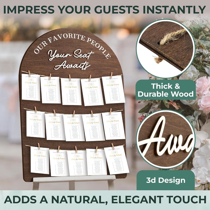 STOFINITY Wedding Seating Chart Board Display For Wedding Reception Decor - Rustic Seating Chart For Reception Display, Wood Find Your Seat Sign Ideas - Image 4