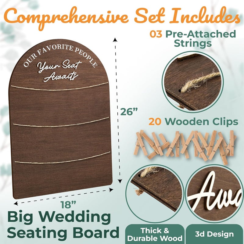 STOFINITY Wedding Seating Chart Board Display For Wedding Reception Decor - Rustic Seating Chart For Reception Display, Wood Find Your Seat Sign Ideas - Image 2