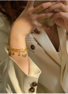 18k Gold Plated Bracelet For Women With Hearts Pendants