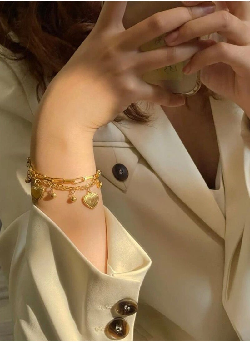 sixtyfour - 18k Gold Plated Bracelet For Women With Hearts Pendants - Image 1