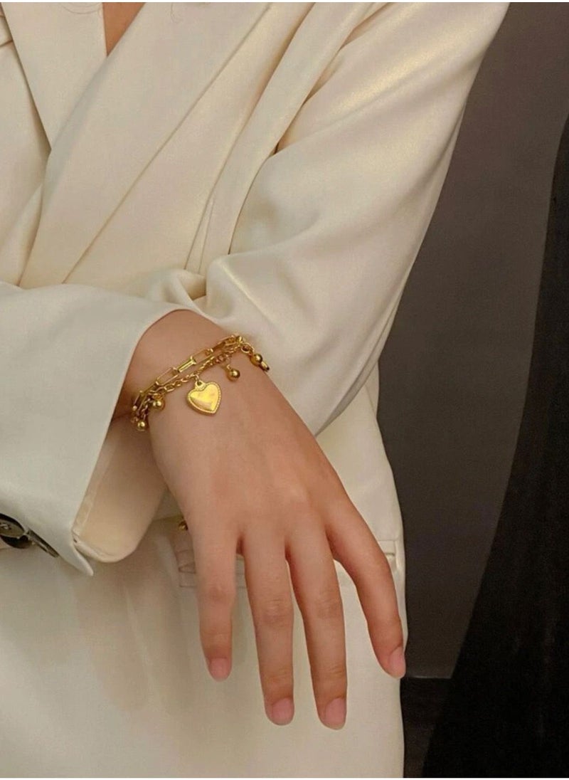 sixtyfour - 18k Gold Plated Bracelet For Women With Hearts Pendants - Image 1