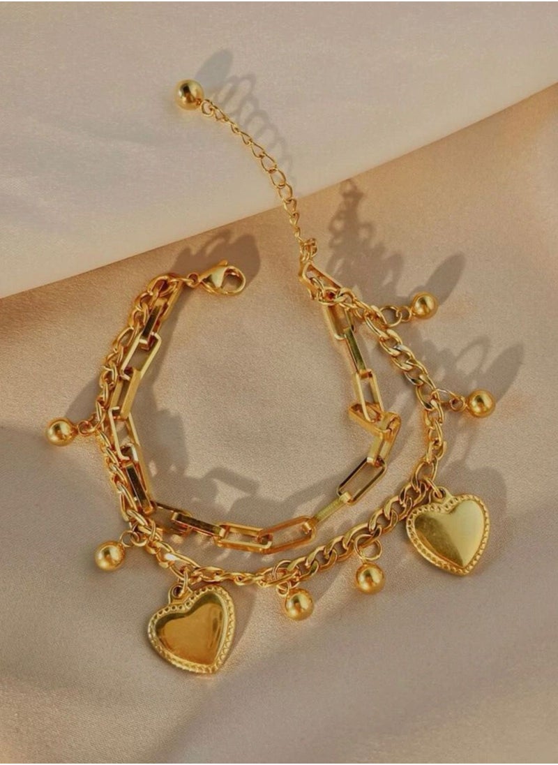 sixtyfour - 18k Gold Plated Bracelet For Women With Hearts Pendants - Image 1
