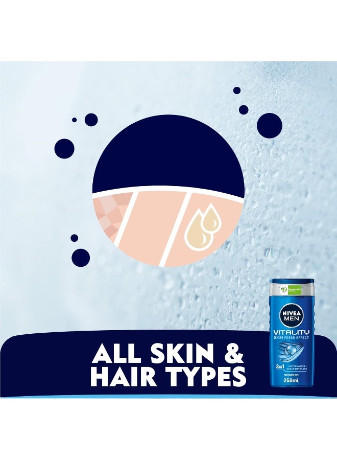 NIVEA MEN 3in1 Shower Gel Body Wash, Vitality Fresh Masculine Scent, 250ml - Image 4